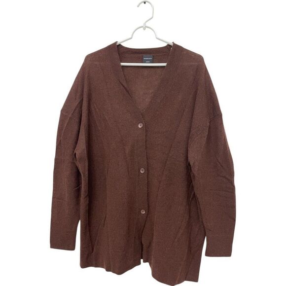 Massimo Dutti STUDIO Womens Sweater Size M Brown Cardigan Knit Vneck oversized - Picture 1 of 7